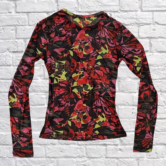 Micro Mesh Geometric Abstract Floral Top - Picture 2 of 4